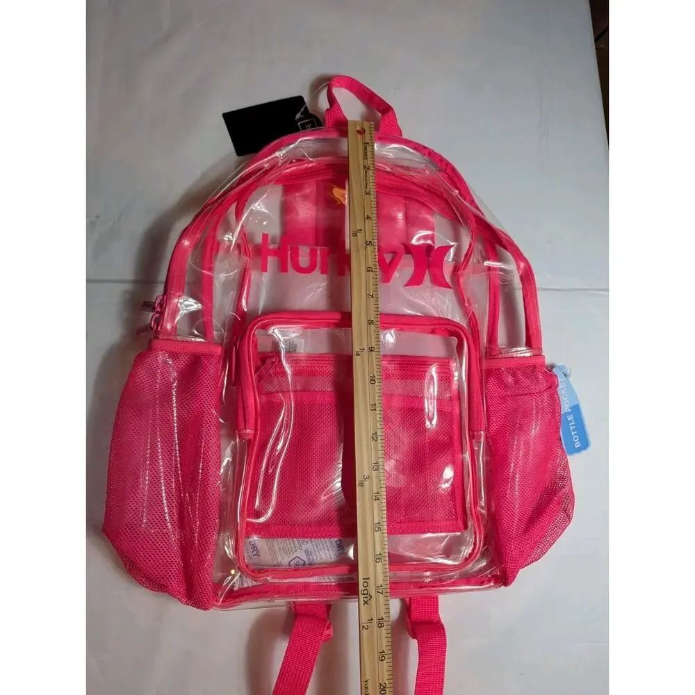 Hurley Clear See Through Backpack With Bottle Pocket Fits 15